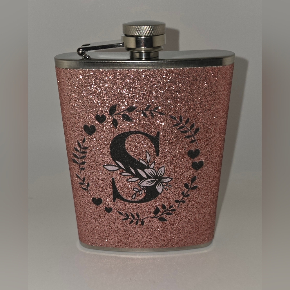 Pink Glitter Stainless Steel Flask 8oz Monogrammed Letter S Preowned Never Used